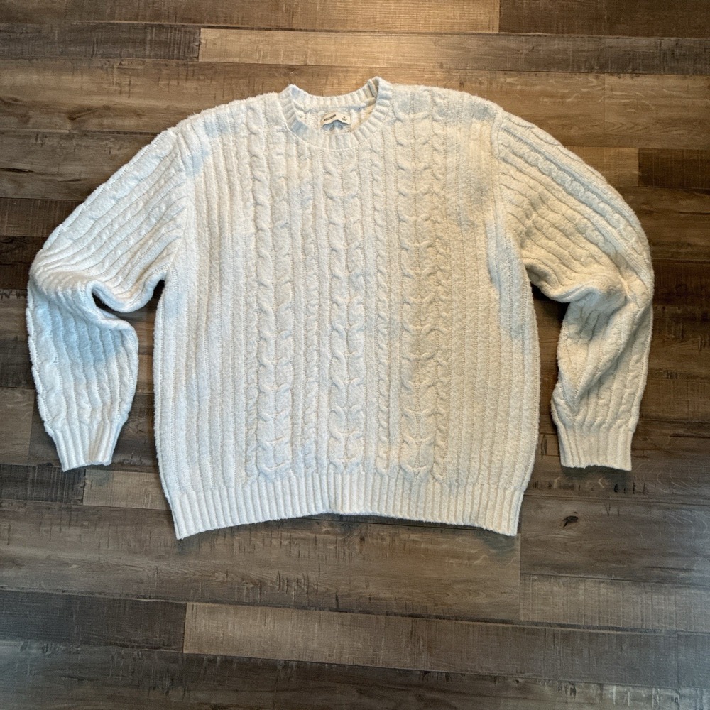 Hollister Co. white cable-knit crewneck sweater Sz M Men's Fisherman Nautical